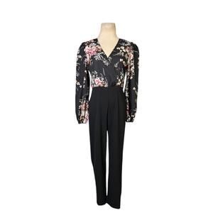 Shein black floral long sleeves jumpsuit size XS